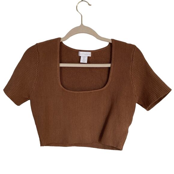Revolve House of Harlow Womens L Brown Ribbed Crop Top Y2K Minimalist Clean Girl - Picture 1 of 7